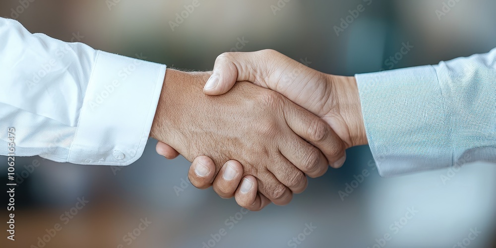 Two hands shaking in a business agreement, professional setting. Two hands shaking in a business agreement, professional setting.