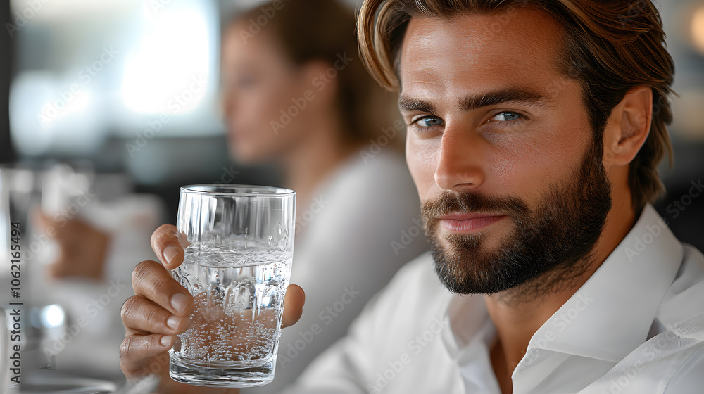 Confident Man Enjoying Refreshing Water Confident Man Enjoying Refreshing Water