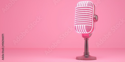 Vintage microphone on a pink background for music and performance themes.