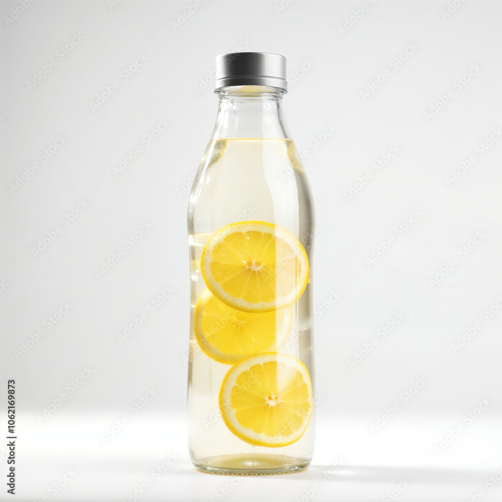 A transparent water bottle with lemon slices on a white background 3 A transparent water bottle with lemon slices on a white background 3