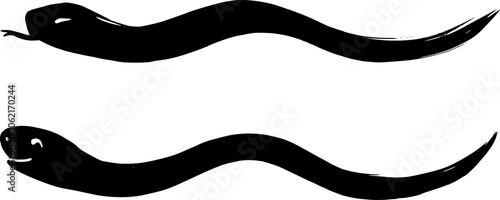 蛇の波線シルエット　筆書きの蛇の年賀状用イラストセット