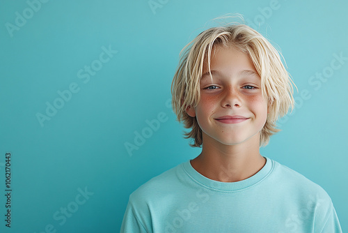 Portrait of smiling white cute teenage boy