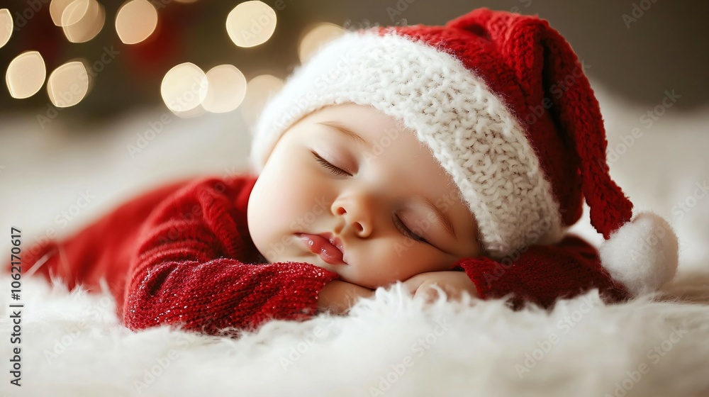 Cute sweet little infant baby celebrating his her first new year christmas holidays Cute sweet little infant baby celebrating his her first new year christmas holidays