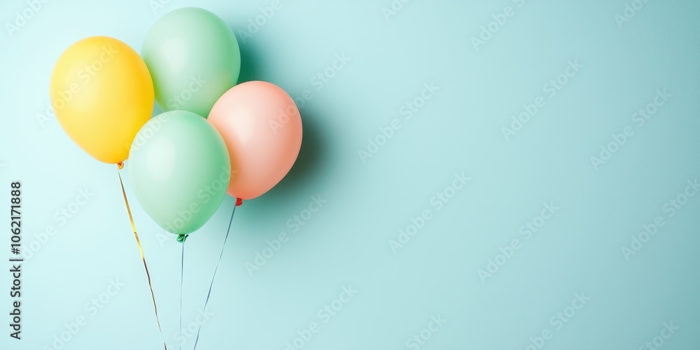 Colorful balloons against a soft blue background, perfect for celebrations. Colorful balloons against a soft blue background, perfect for celebrations.