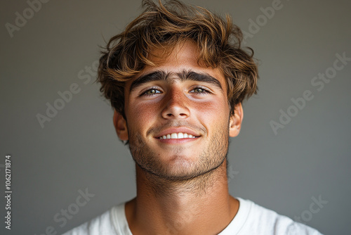 Portrait of smiling white cute teenage boy