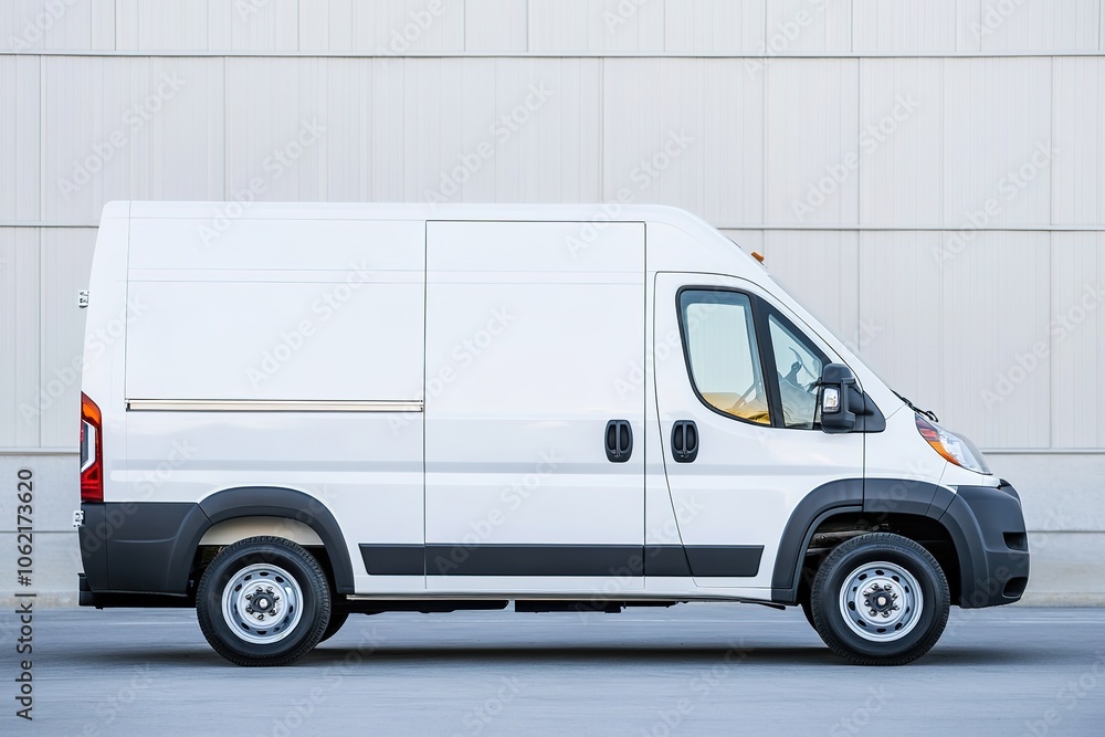 White delivery van in motion on urban background. White delivery van in motion on urban background.