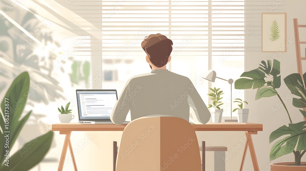 Man Working at Home Office - Cozy and Bright
Man Working at Home Office - Cozy and Bright