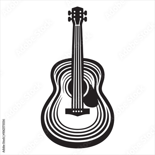  A stylish black and white guitar silhouette illustration vector