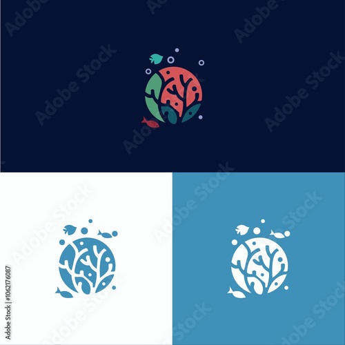 circle fish leaf vector logo template design
