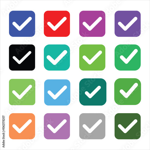 Set of multiple color checkmarks icons illustration vector