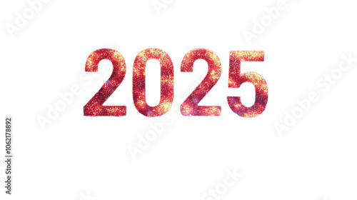 "2025" displayed in a bold red glitter font, giving a vibrant, celebratory feel to the New Year's decoration with a classic and festive style. 