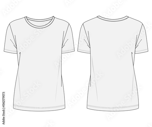 Wallpaper Mural Basic Women's T-Shirt CAD Vector Illustration Mock Up Front and Back View Blank Crew Neck Short Sleeve Tee	 Torontodigital.ca