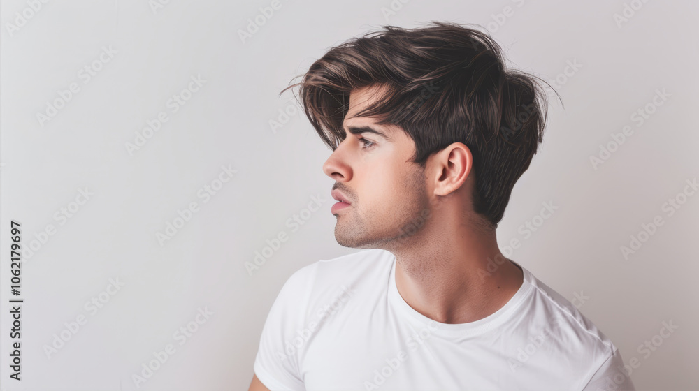 Profile of a man in a white T-shirt
Profile of a man in a white T-shirt