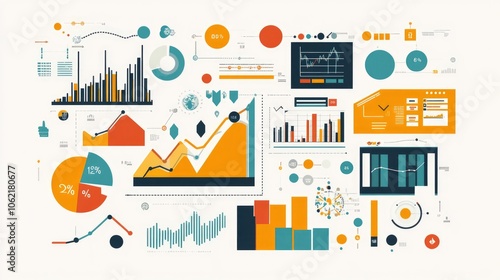 Business-themed background with a stock chart, corporate icons, and economic data, dynamic market trends 