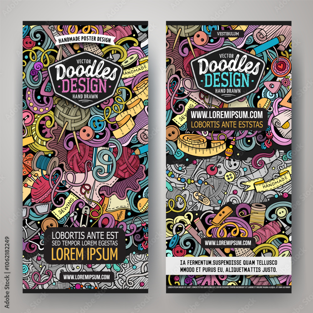 Cartoon vector doodle set of Handmade banners templates. Cartoon vector doodle set of Handmade banners templates.