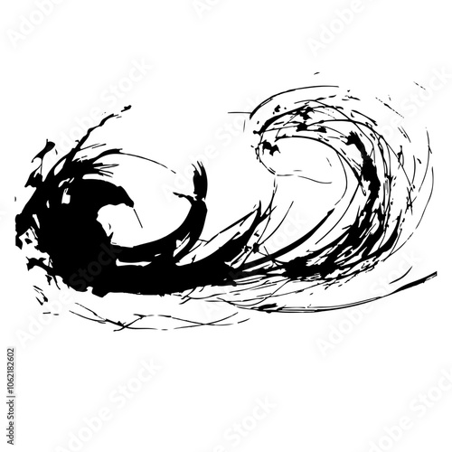 シンプルな波の墨絵のイラスト素材　ベクター