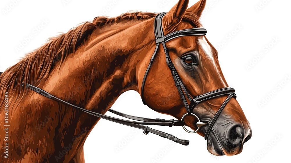 Fototapeta premium Portrait of a brown horse with a white patch on its forehead