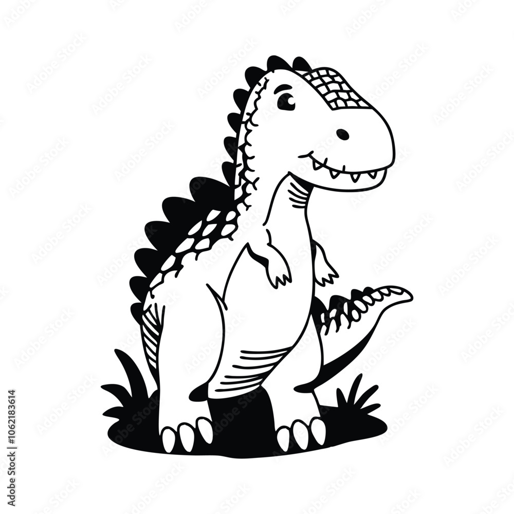 Fototapeta premium Cute vector illustration Allosaurus for toddlers coloring page. Cute vector illustration