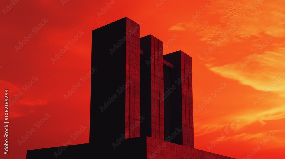 Majestic Brutalist High-Rise Casting Shadow at Urban Sunset - Ultra-Detailed 3D Render Illustration Majestic Brutalist High-Rise Casting Shadow at Urban Sunset - Ultra-Detailed 3D Render Illustration