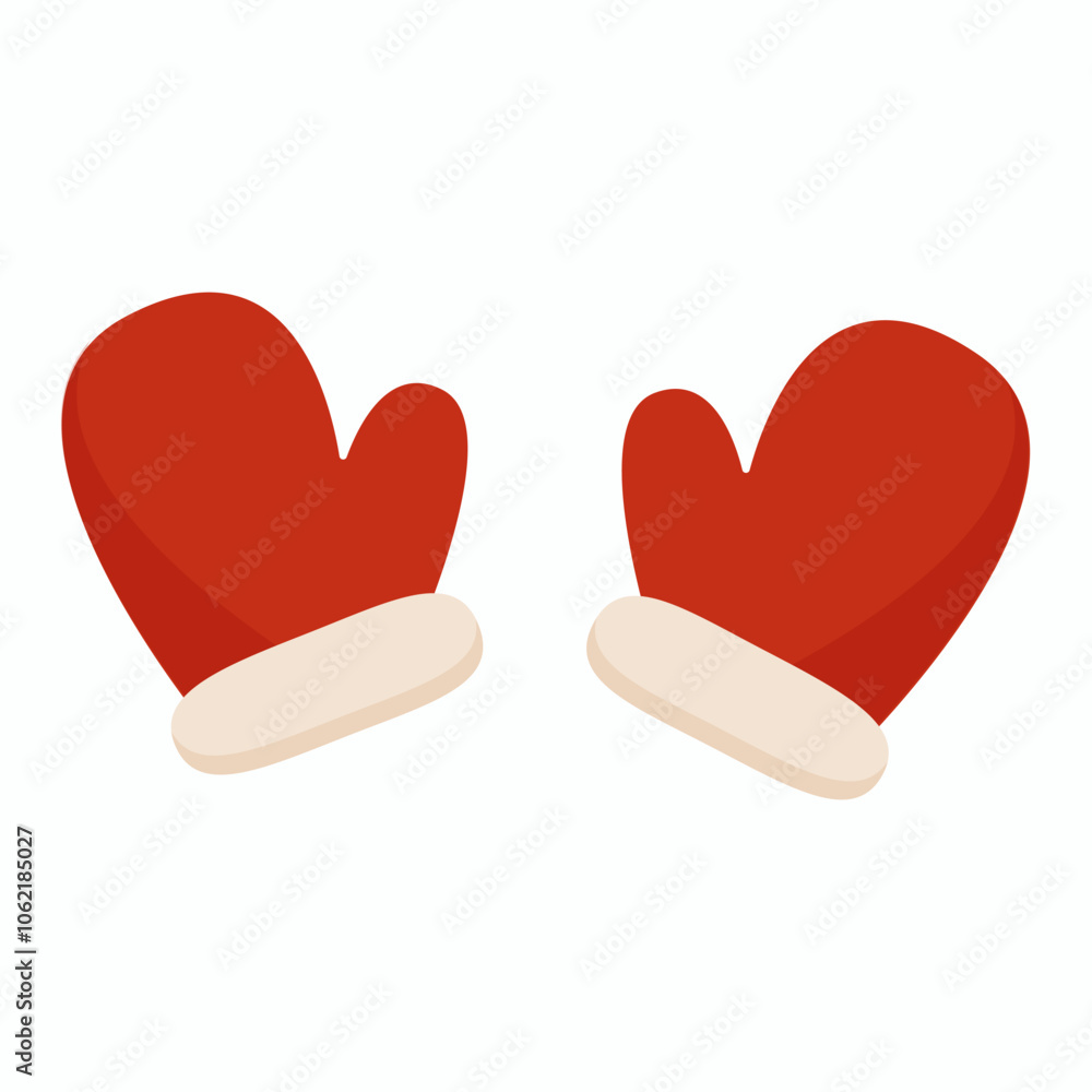 Bright red mittens with white cuffs ideal for winter activities and holiday celebrations Bright red mittens with white cuffs ideal for winter activities and holiday celebrations