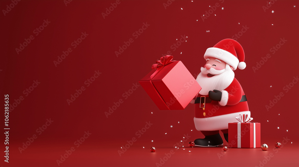 Santa Claus opening a red Christmas present Christmas mood. New year concept Santa Claus opening a red Christmas present Christmas mood. New year concept