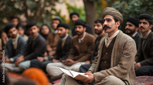 Students dressed as Iqbal, giving recitations, Iqbal Day, photo, photo