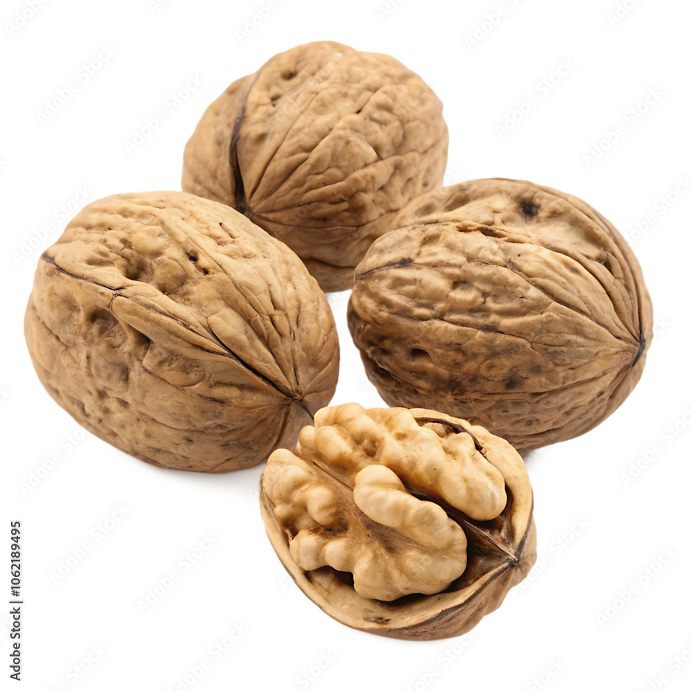 Close-up Walnuts isolate on white background.AI GENERATED Close-up Walnuts isolate on white background.AI GENERATED