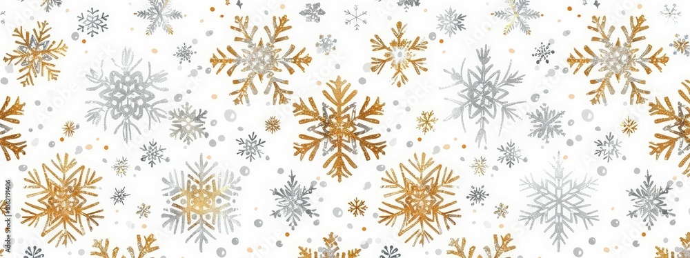 Gold Silver Snowflakes Pattern Festive Winter Design Gold Silver Snowflakes Pattern Festive Winter Design