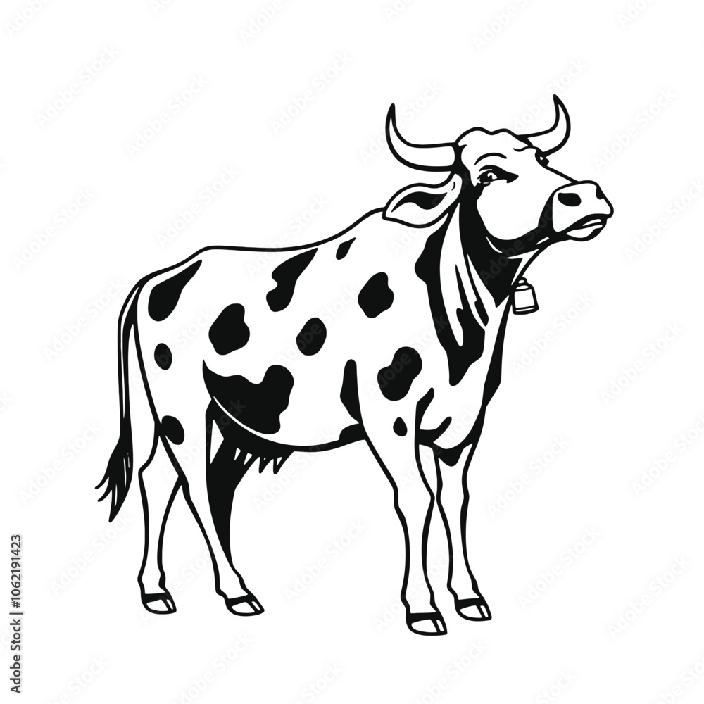 Fototapeta premium a black and white line drawing of a funny cow.