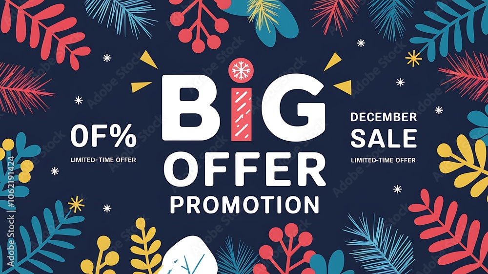 Fototapeta premium December Sale Big Offer Promotion with Festive Decorations