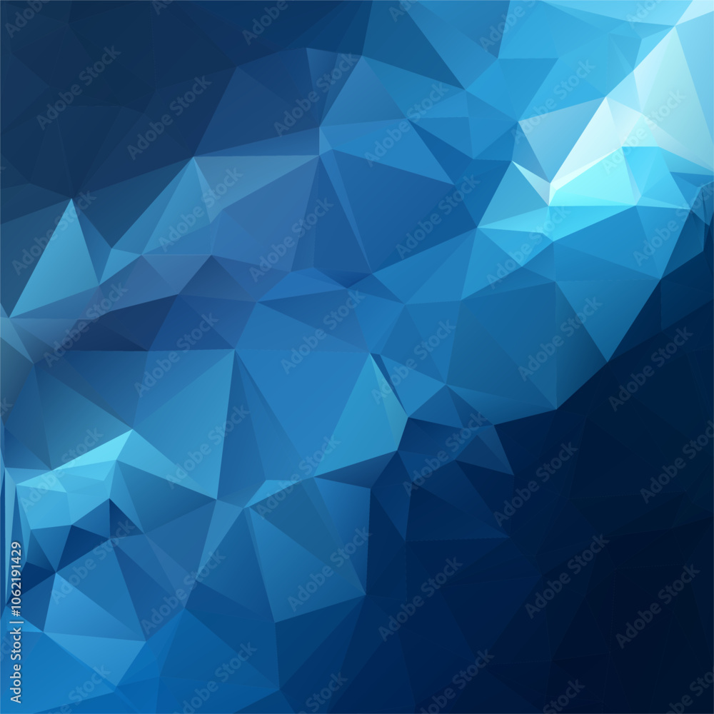 Digital low-poly abstract shades of blue, featuring geometric triangular shapes. Textured and faceted surface. Gradient from light to dark blue, creating depth and a sense of three-dimensionality. Digital low-poly abstract shades of blue, featuring geometric triangular shapes. Textured and faceted surface. Gradient from light to dark blue, creating depth and a sense of three-dimensionality.