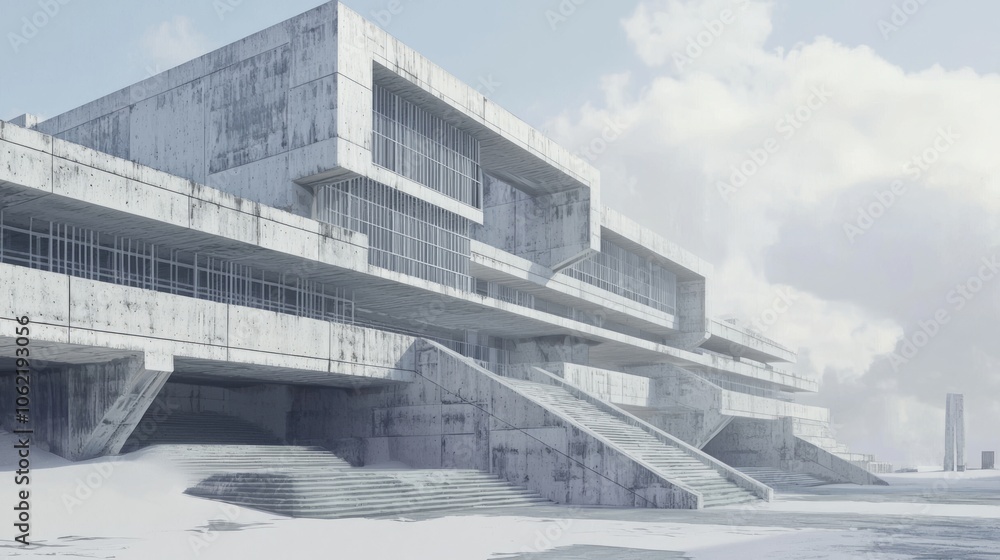 Modern Brutalist University Library Exterior in 3D Render - Inviting Students to Knowledge World Modern Brutalist University Library Exterior in 3D Render - Inviting Students to Knowledge World