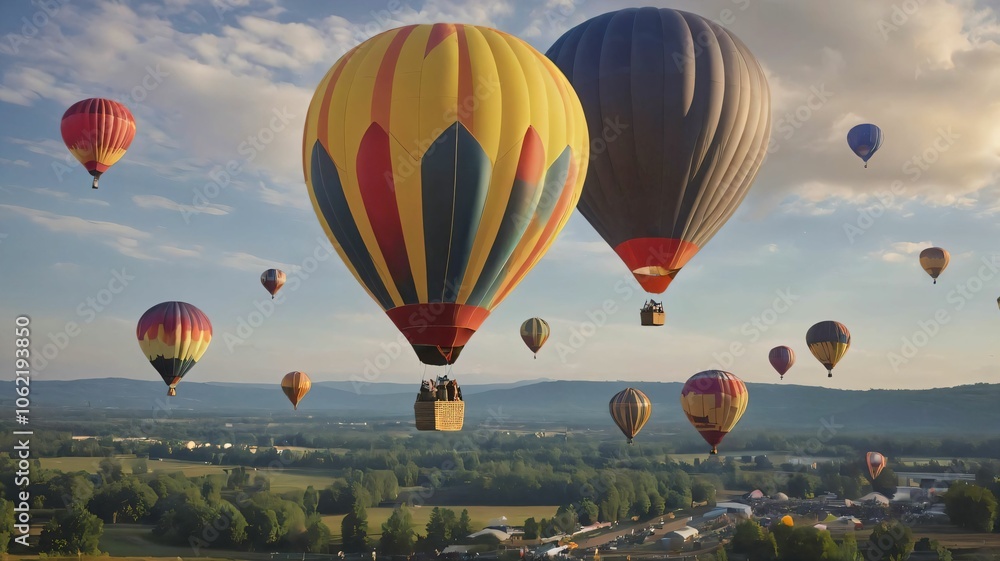 Obraz premium Brightly colored hot air balloons at a festival