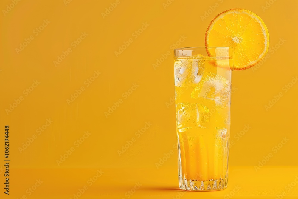 A Glass of Orange Juice with Ice and an Orange Slice A Glass of Orange Juice with Ice and an Orange Slice