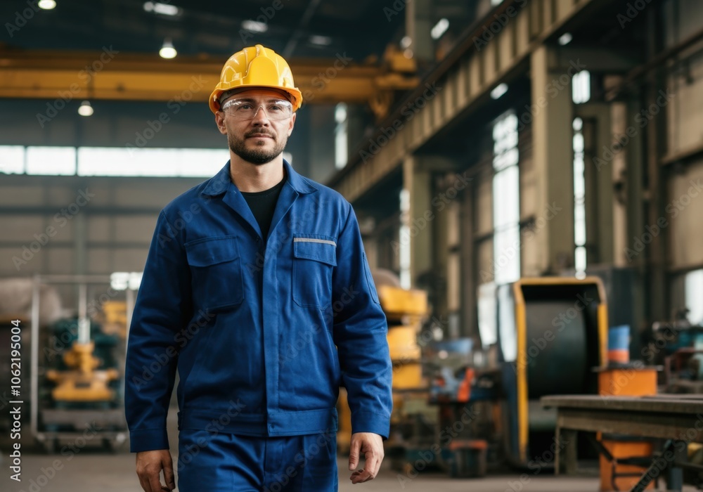 Industrial Worker Standing in a Factory Setting Industrial Worker Standing in a Factory Setting