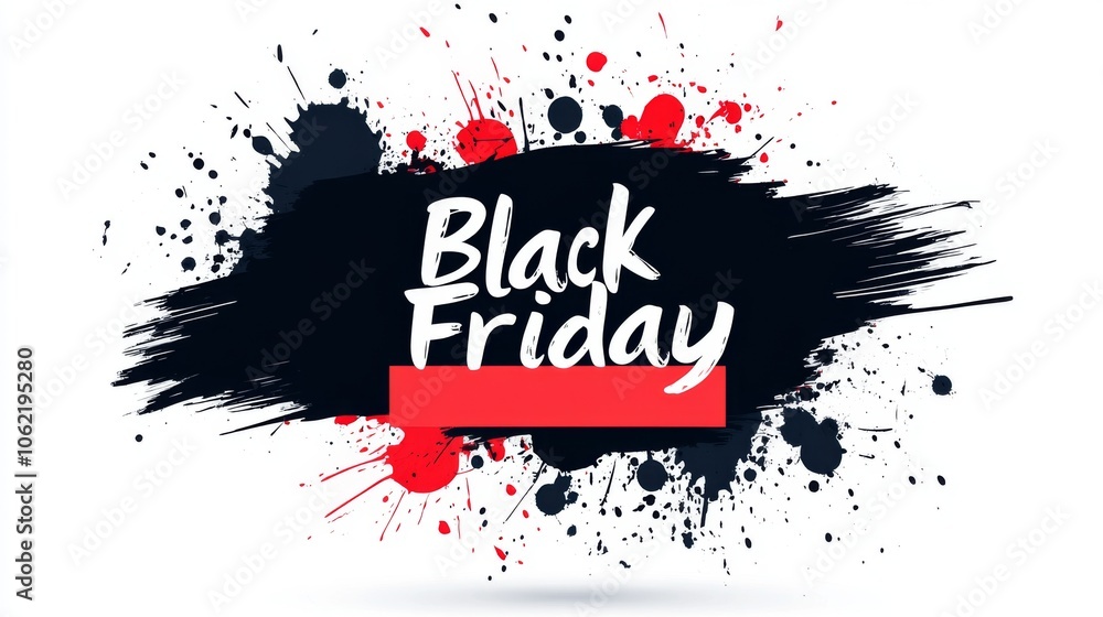 Vibrant Black Friday design featuring bold, white text on a dynamic black and red paint splatter background, capturing the excitement of the shopping event. Vibrant Black Friday design featuring bold, white text on a dynamic black and red paint splatter background, capturing the excitement of the shopping event.