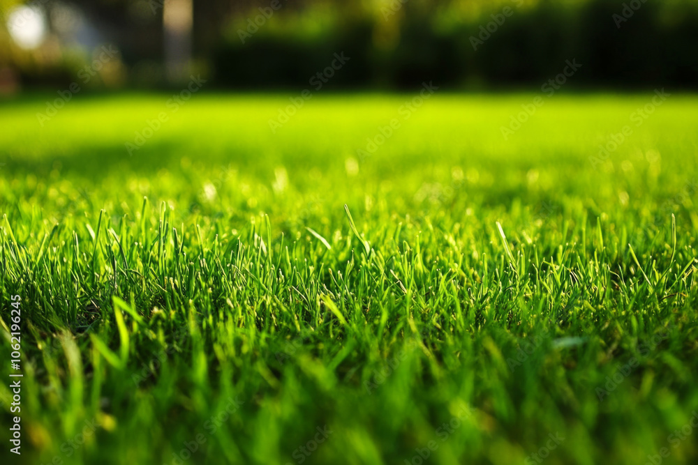 Fresh green grass carpet covering a well-maintained lawn in sunlight Fresh green grass carpet covering a well-maintained lawn in sunlight
