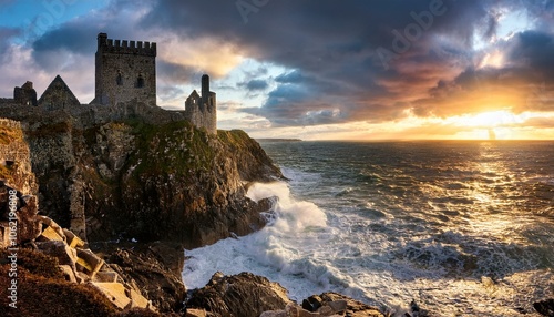 castle at sunset near the sea 