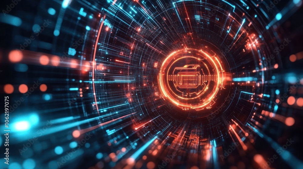 Fototapeta premium Abstract Digital Tunnel with Glowing Lines and Circle