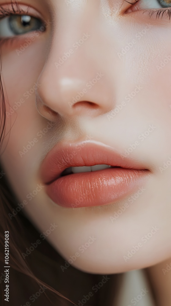 Fototapeta premium Soft Neutral Lips Close-Up Portrait