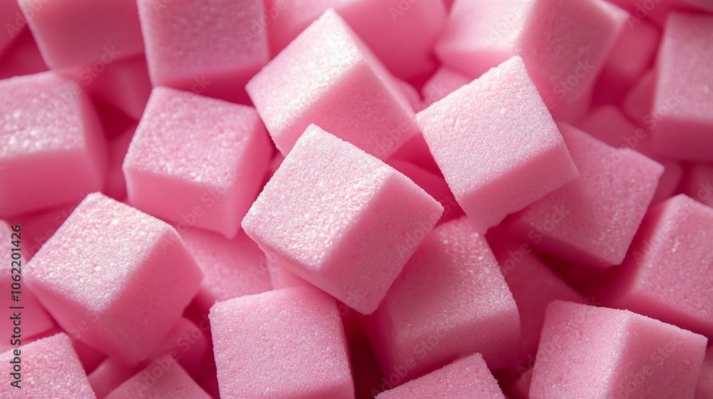 Close-up of a pile of pink sugar cubes. Close-up of a pile of pink sugar cubes.