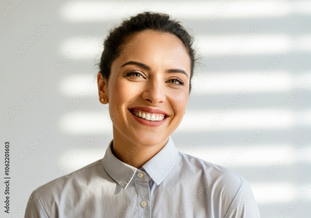 Portrait of a smiling woman wearing a white shirt Portrait of a smiling woman wearing a white shirt