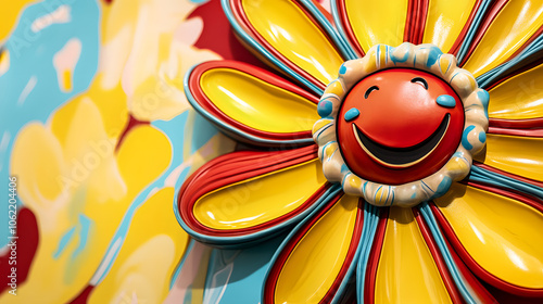 Cheerful cartoon flower with smile photo