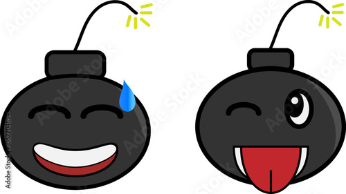 Cuadro en lienzo Bombs face, surprise, awkwardness, mascot, emoji, funny, smile, vector, stickers