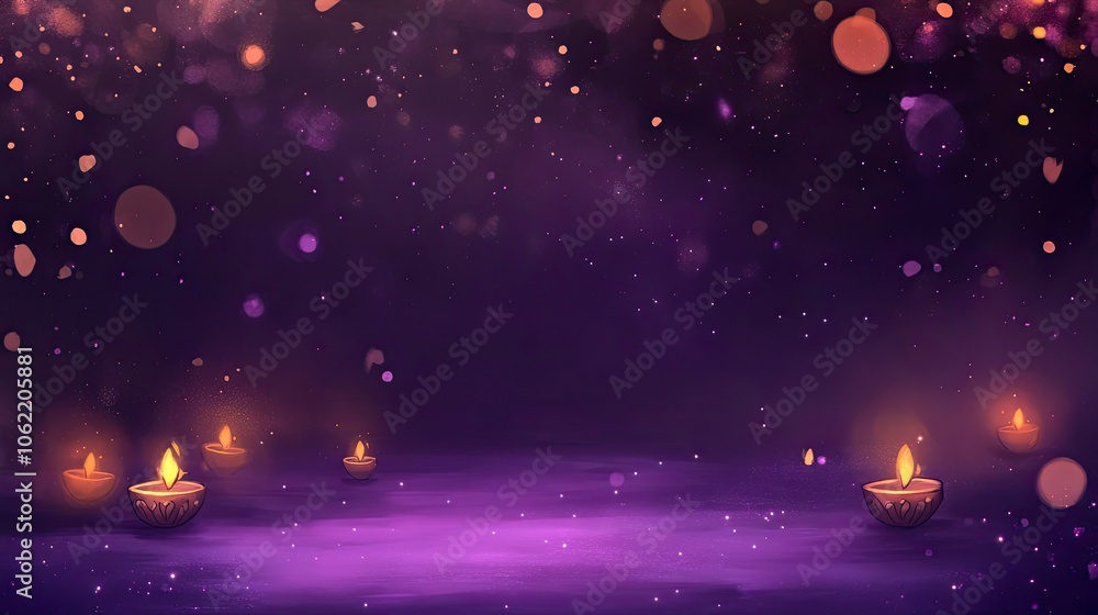 illustration crayon style of a dark purple backdrop with purple floor with bokeh lights and very small diwali candles on the side ,generative ai illustration crayon style of a dark purple backdrop with purple floor with bokeh lights and very small diwali candles on the side ,generative ai