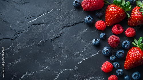 Fresh berries on dark stone background photo