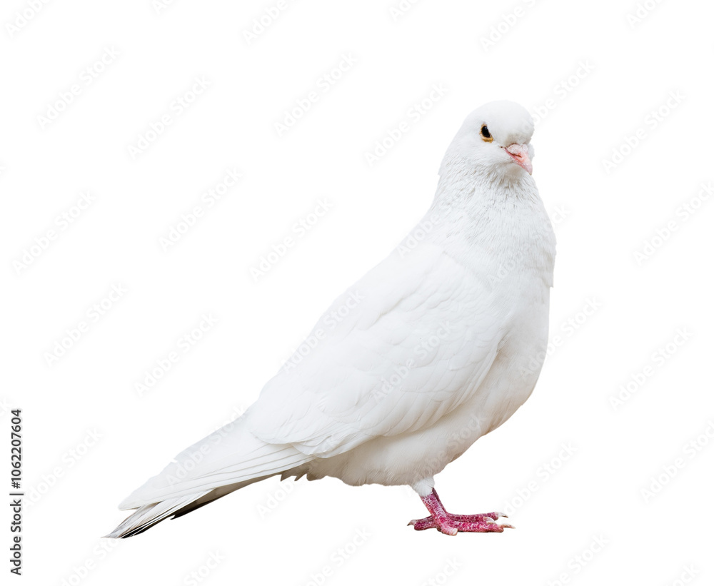 Naklejka premium Full-length snow-white pigeon isolated on white background