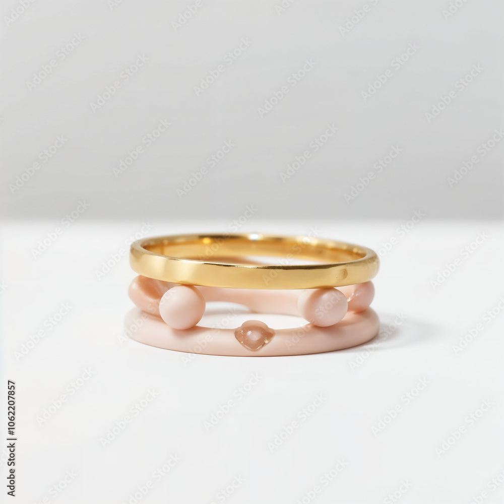 A set of gold stacking rings on a white background A set of gold stacking rings on a white background