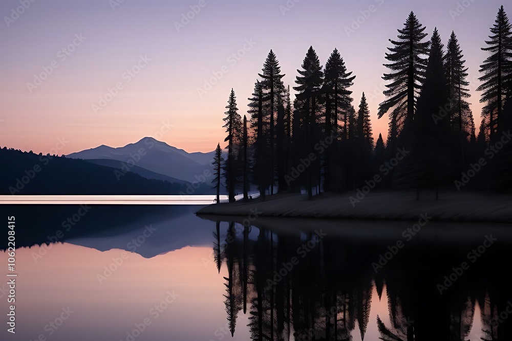 Fototapeta premium Twilight Mirror Over Serene Lake