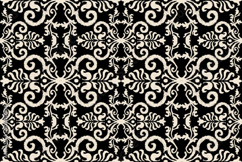 Ikat paisley embroidery on the fabric in Indonesia, India and Asian countries.geometric ethnic oriental seamless pattern.Aztec style. illustration. design for texture, fabric,clothing,wrapping,carpet.